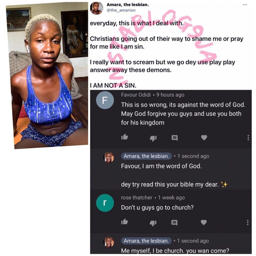 “I’m not a sin,” activist Amara tells those shaming her over her sexuality. [Swipe]