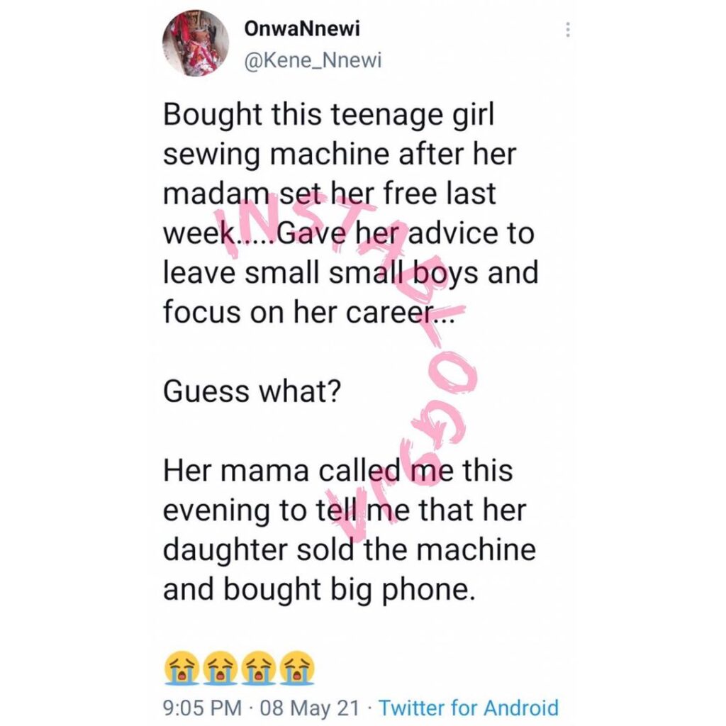 Man reveals what a teenage girl he gifted a sewing machine, did with it