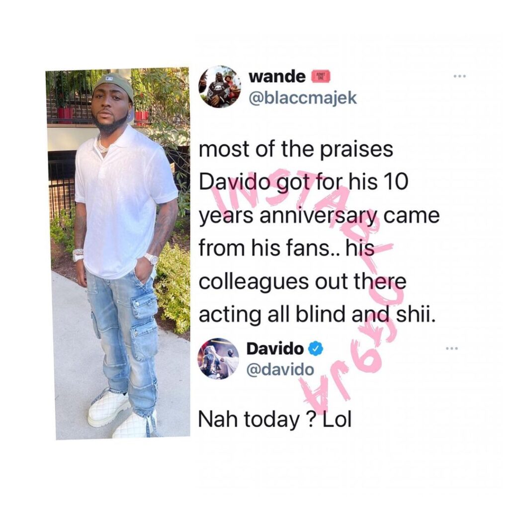 10 Years Anniversary: Singer Davido reacts to his colleagues not hailing him