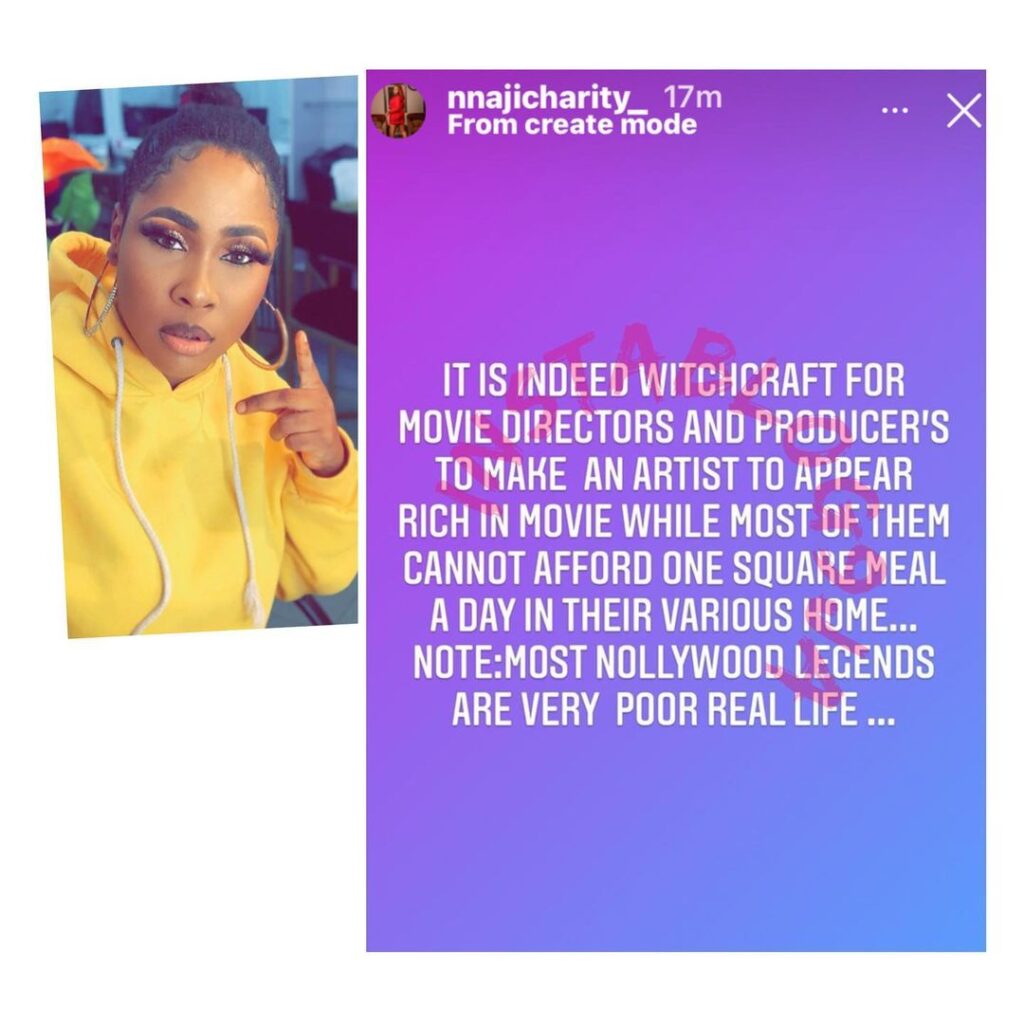 Actress Nnaji Charity knocks filmmakers for making actors appear rich in movie when most of them are broke in real life
