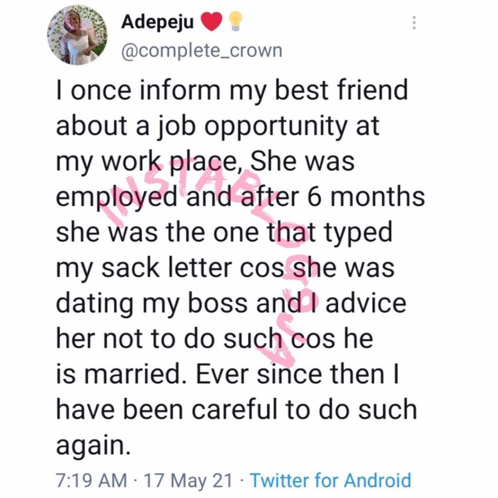 How my bestie got me sacked after I helped her secure a job at my workplace — Accountant