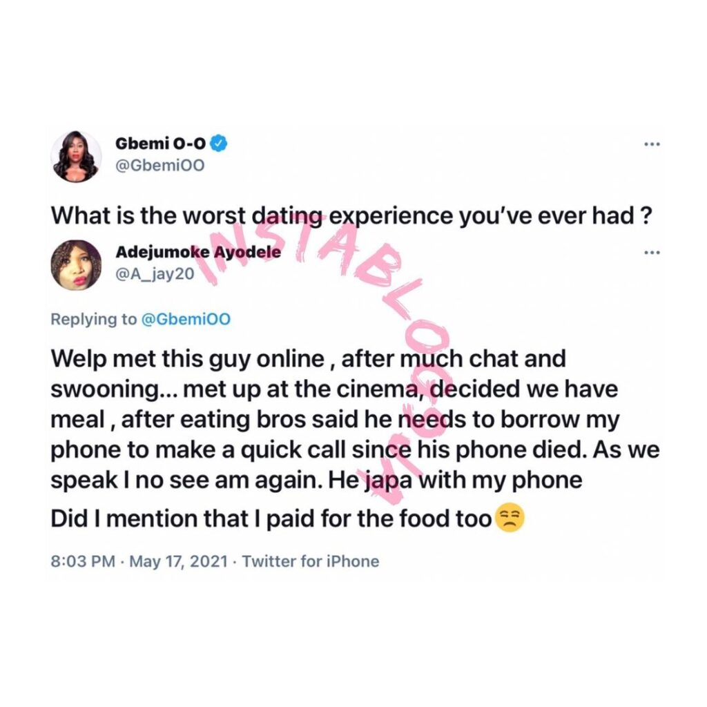 Lady recounts her worst dating experience