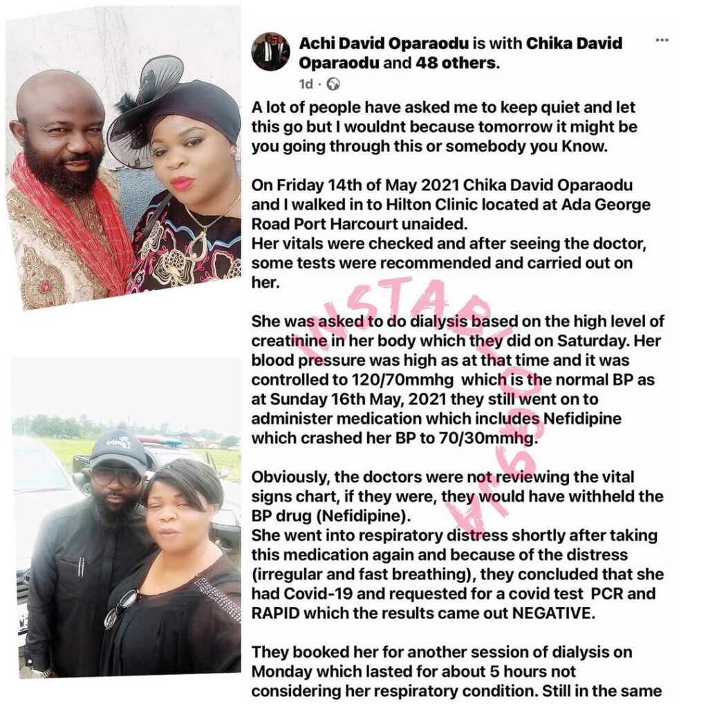 JusticeForChikaOparaodu: Man mourns his sister who allegedly died due to medical negligence in Rivers State [Swipe]