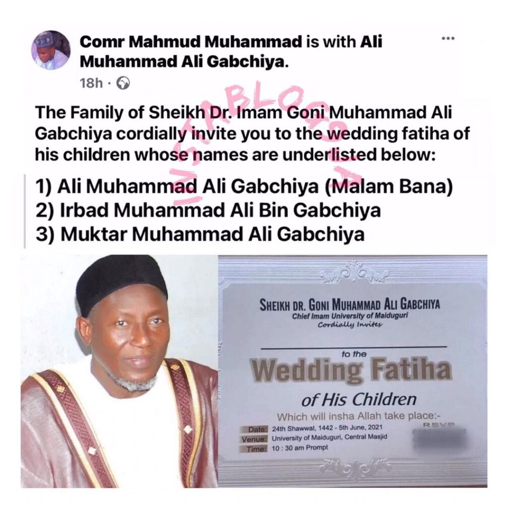 10 children of Sheik Gabchiya set to wed on the same day in Maiduguri, Borno State. [Swipe]