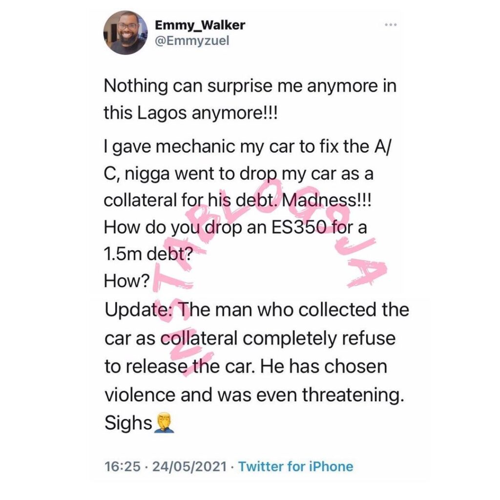 Lagos mechanic uses his customer’s car as collateral for his debt