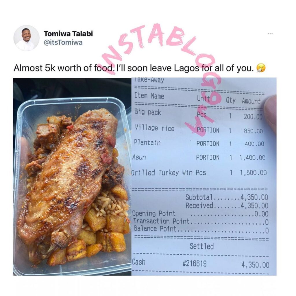Lagos population sets to suffer a hit, as Consultant Tomiwa considers relocation (possibly to his village) over N4350 food
