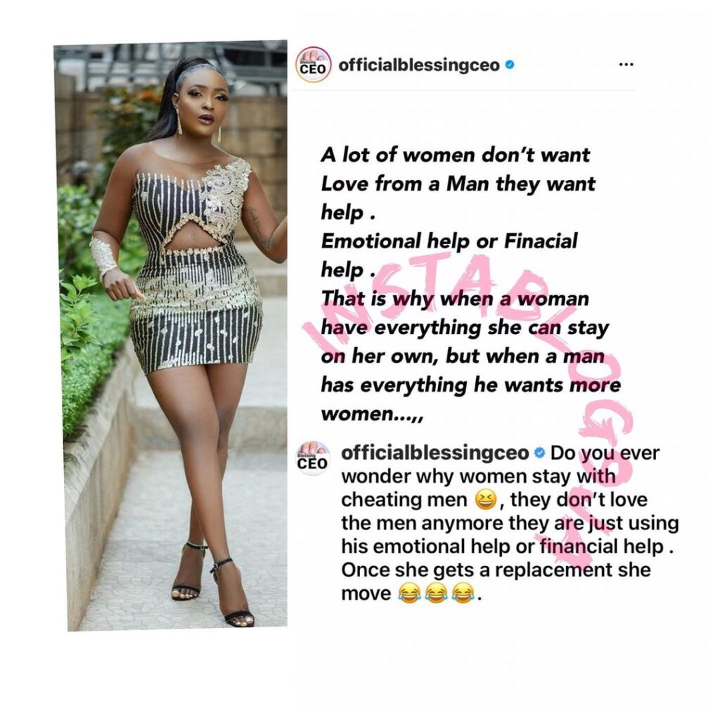 Women don’t want love from men. They only want emotional or financial help — Blogger Blessing Okoro