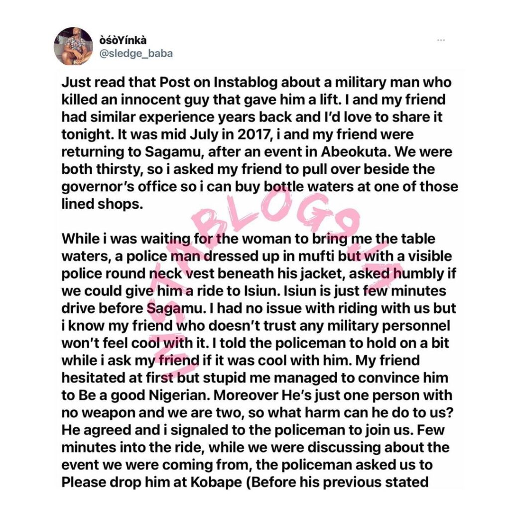 Fitness enthusiast, Yinka, recounts how he escaped being arrested after a police officer he gave a lift planted bullet shells in his car [Swipe]