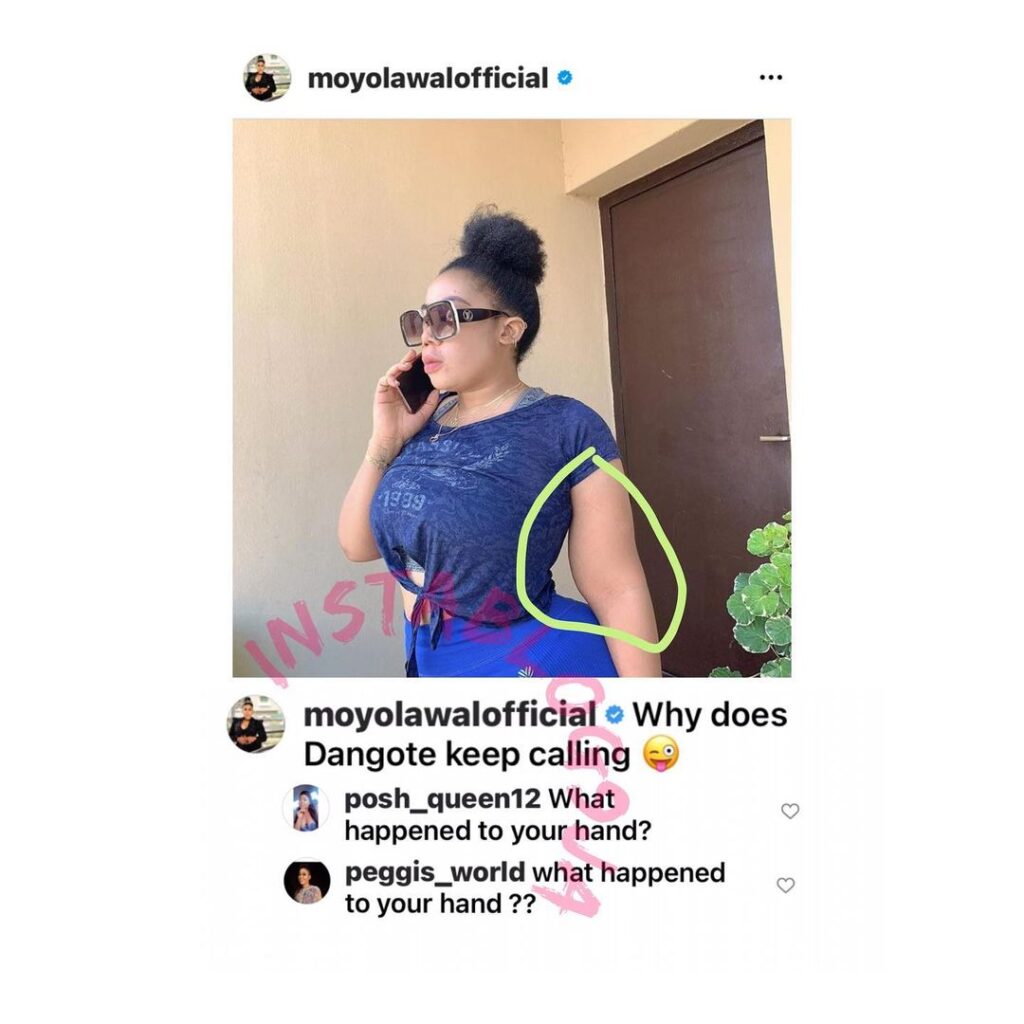 Fans question actress Moyo Lawal’s waist-thinning bicep