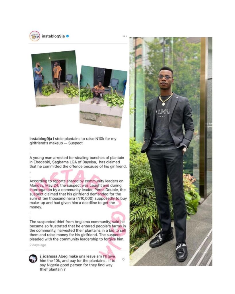 Japan based model, Joshua Idahosa, reacts to viral post of a man that stole Plantain to fund  his girlfriend’s makeup dream