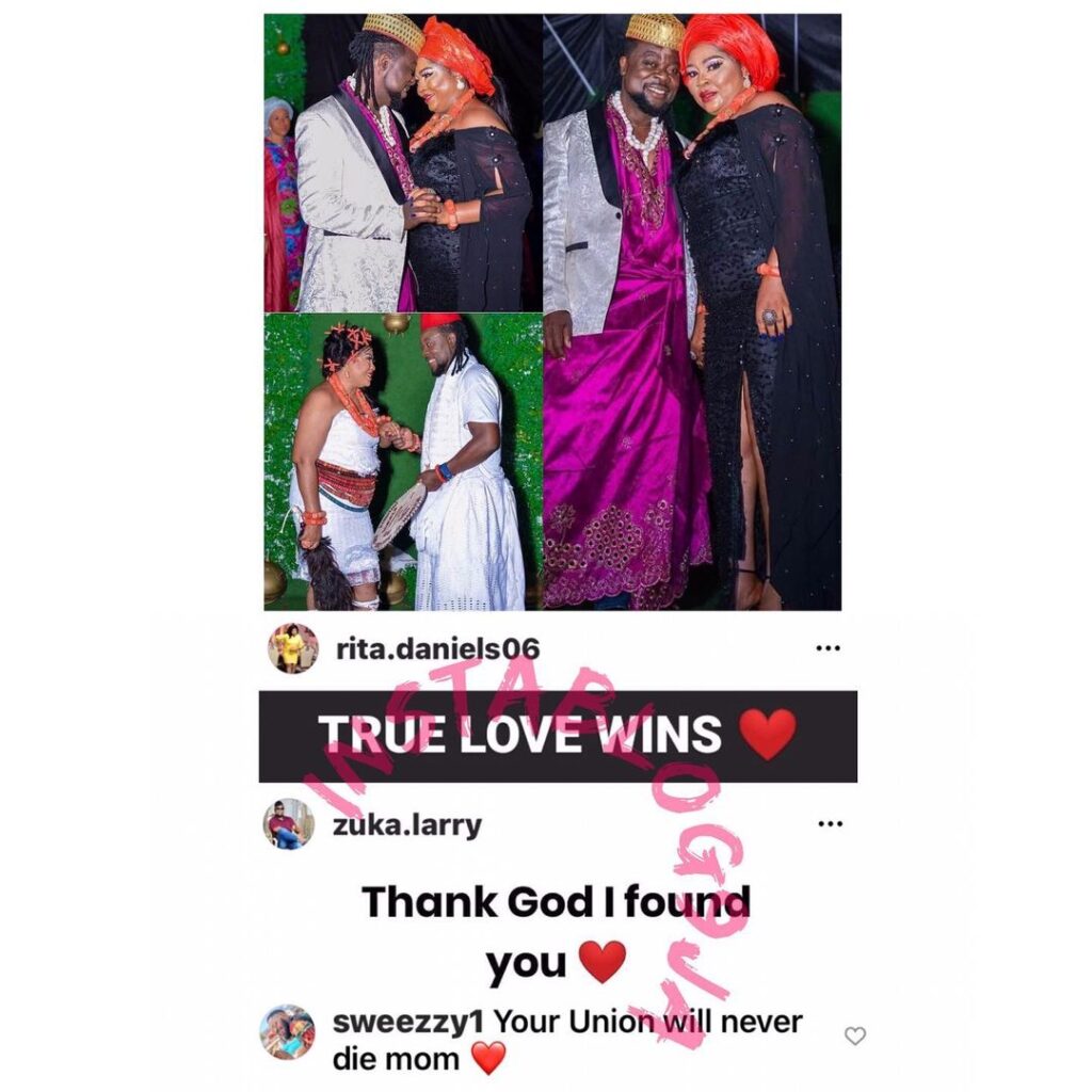 Actress Regina Daniels’ mom, Rita, receives conjugal prayer from her son as she ties the knot with her younger lover
