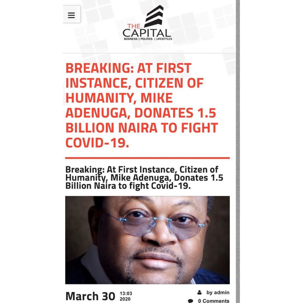 Wow! Trillionaire Chairman of Globacom donates 1.5 Billion Naira to Fight Covid-19 [SWIPE]