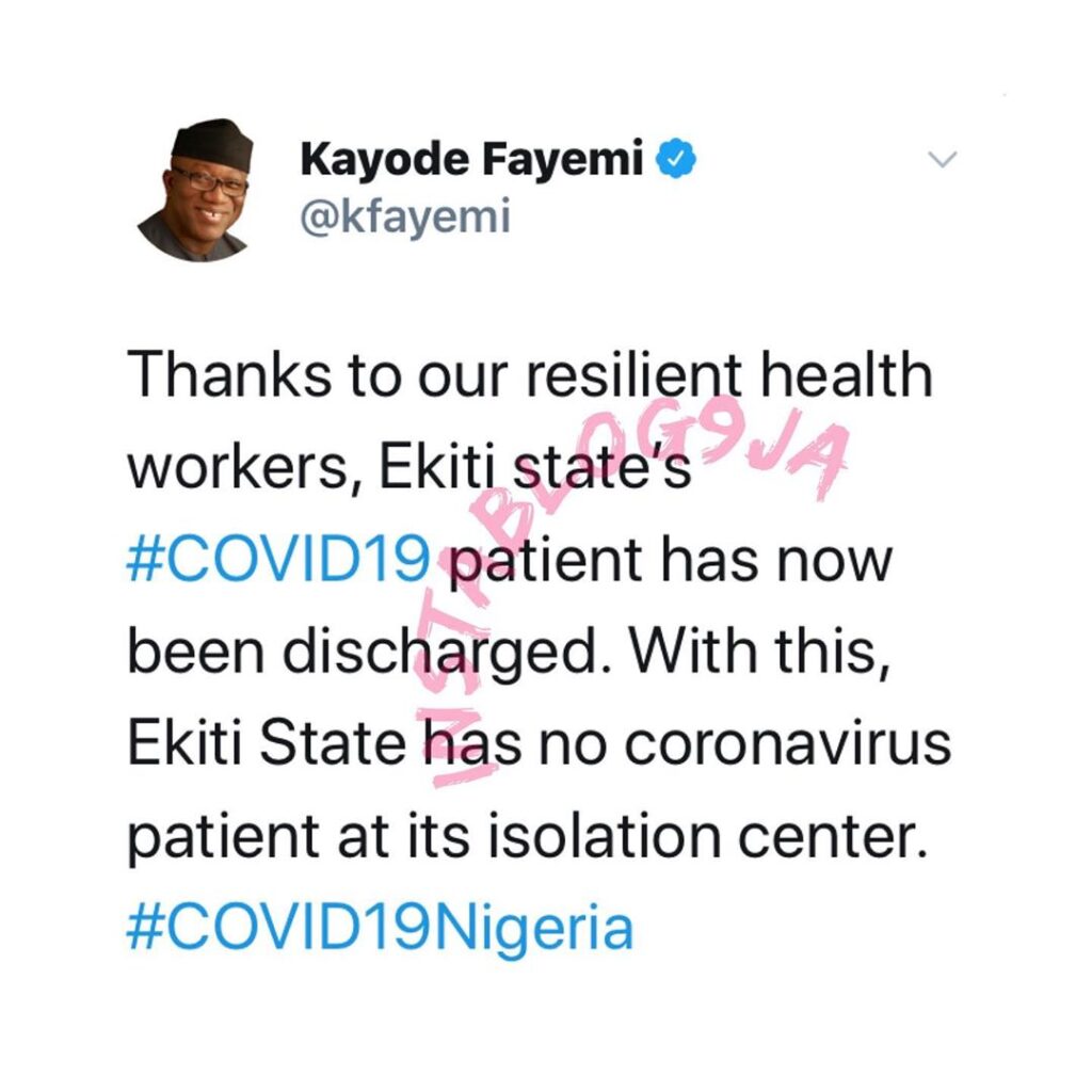 COVID-19: Ekiti’s index case recovers, discharged