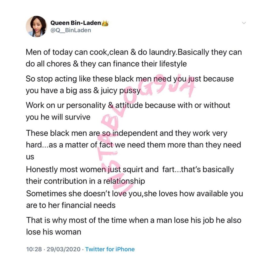 Women need men more than they need us – Lady