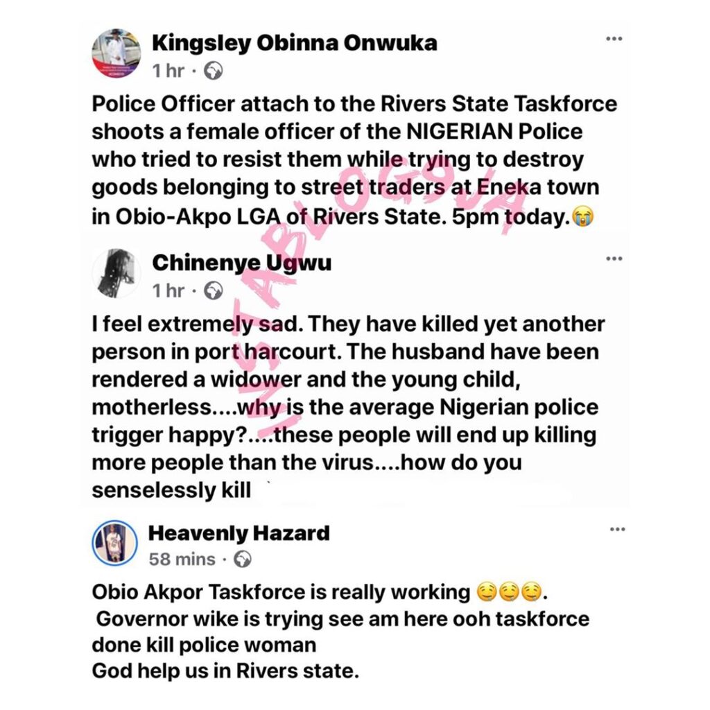 Lockdown: Trigger-happy policeman kills his colleague in Eneka, Rivers State [Swipe{