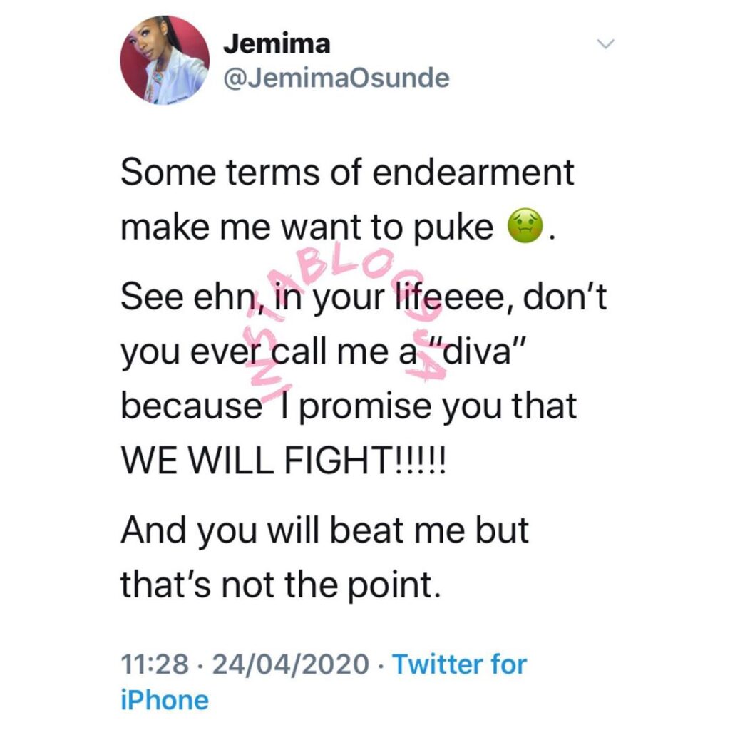 “In your life, don’t ever call me a ‘diva’,” actress Jemima Osunde warns Nigerians