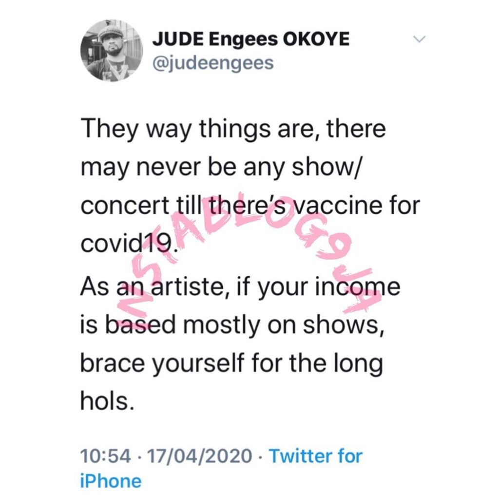 COVID-19: There may never be any show/concert till there’s a vaccine – Music executive Jude Okoye