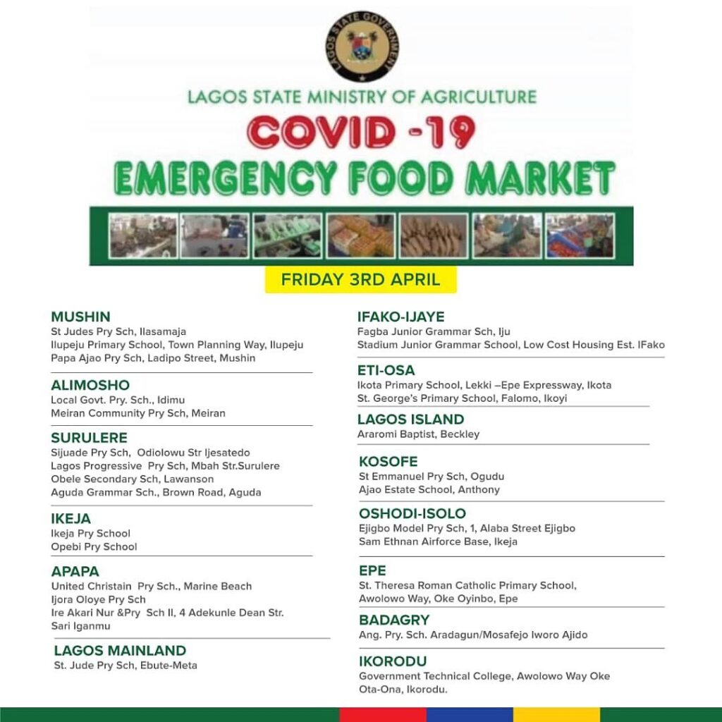 Good people of Lagos, the Lagos state ministry of agriculture have taken steps to limit the negative impact the Coronavirus (COVID-19) pandemic will have on the State’s food security. .