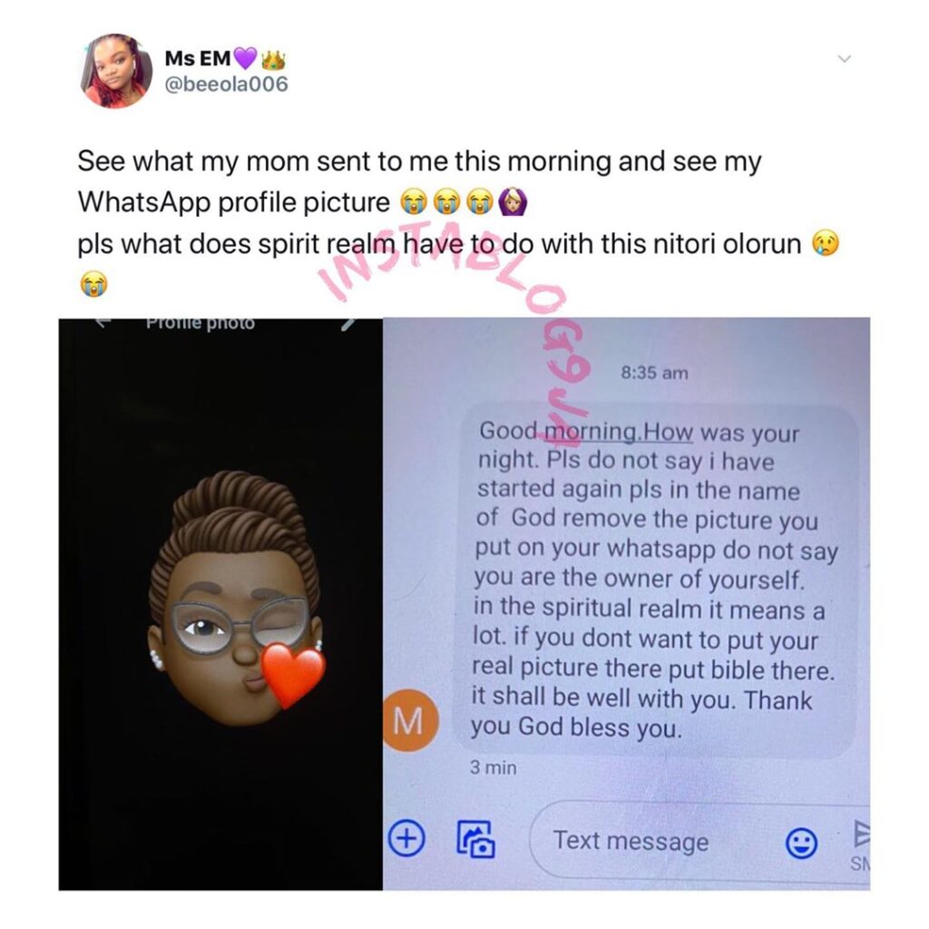 Nigerian mom reads spiritual meaning to her daughter’s WhatsApp profile picture