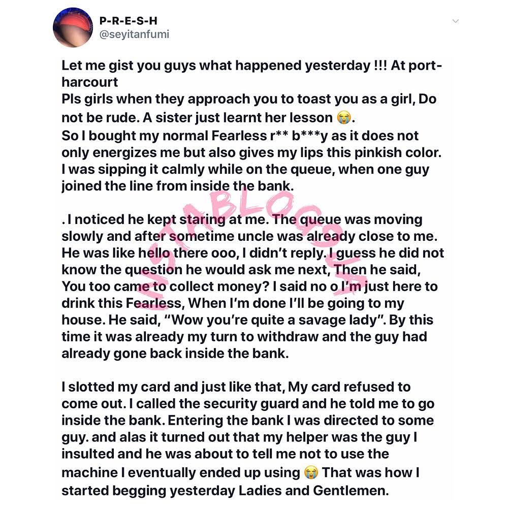 Engineer recounts how karma served her within minutes in #PortHarcourt, #RiversState