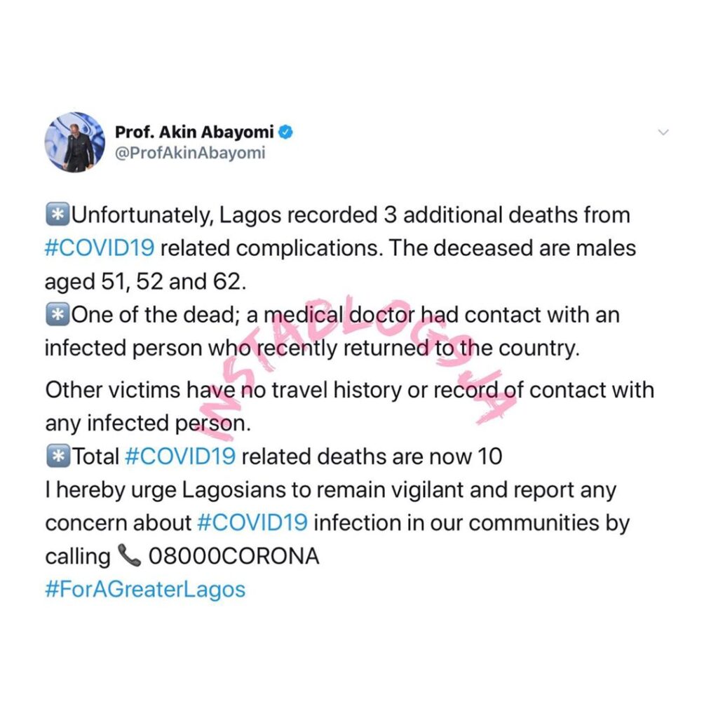 Lagos State records three new deaths from Covid-19