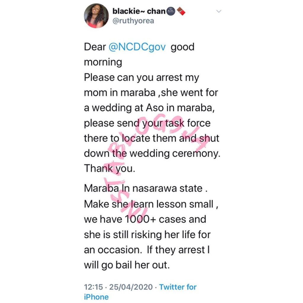 Lady calls for the immediate arrest of her mom in Nassarawa State