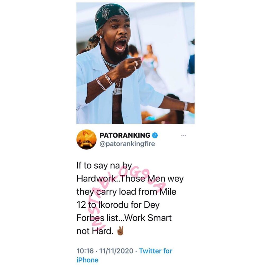 Being on Forbes list is not by wheelbarrow — Singer Patoranking