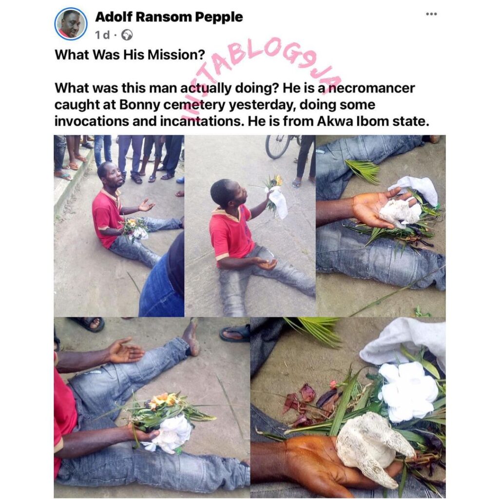Man reportedly caught with fetish items at a cemetery in Akwa Ibom [Swipe]