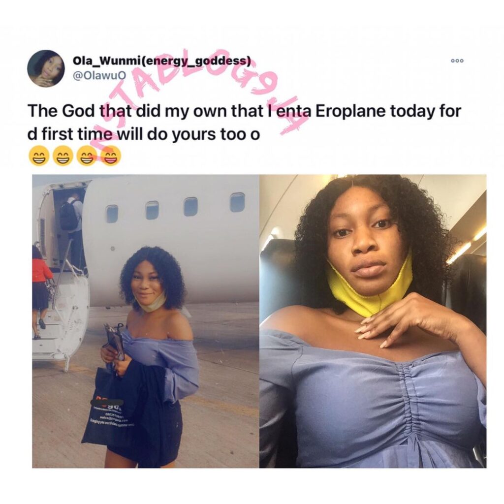 Lady prays for terrestrial Nigerians as she enters a plane for the first