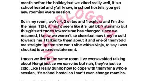 My roommates refuse to vibe with me because I don’t support Erica — BBN’s Nengi’s fan cries out