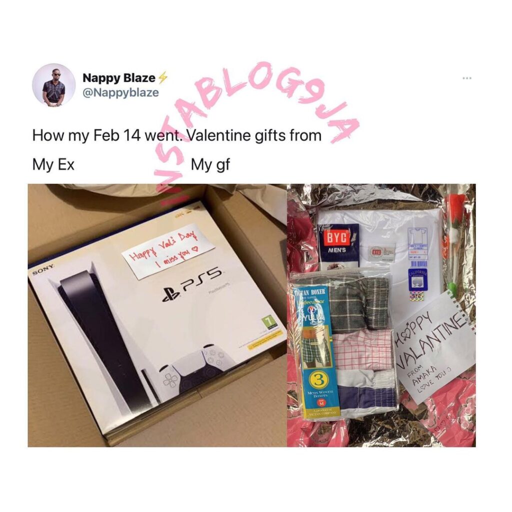 Graphics designer compares the gifts he got from his ex and current girlfriend on Vals Day