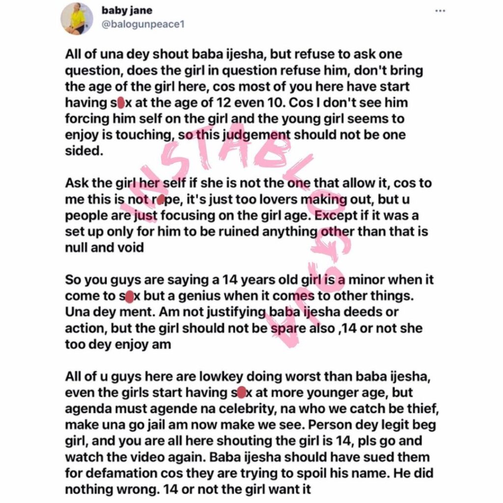 Baba Ijesha did nothing wrong. He should sue them for defamation — Lady