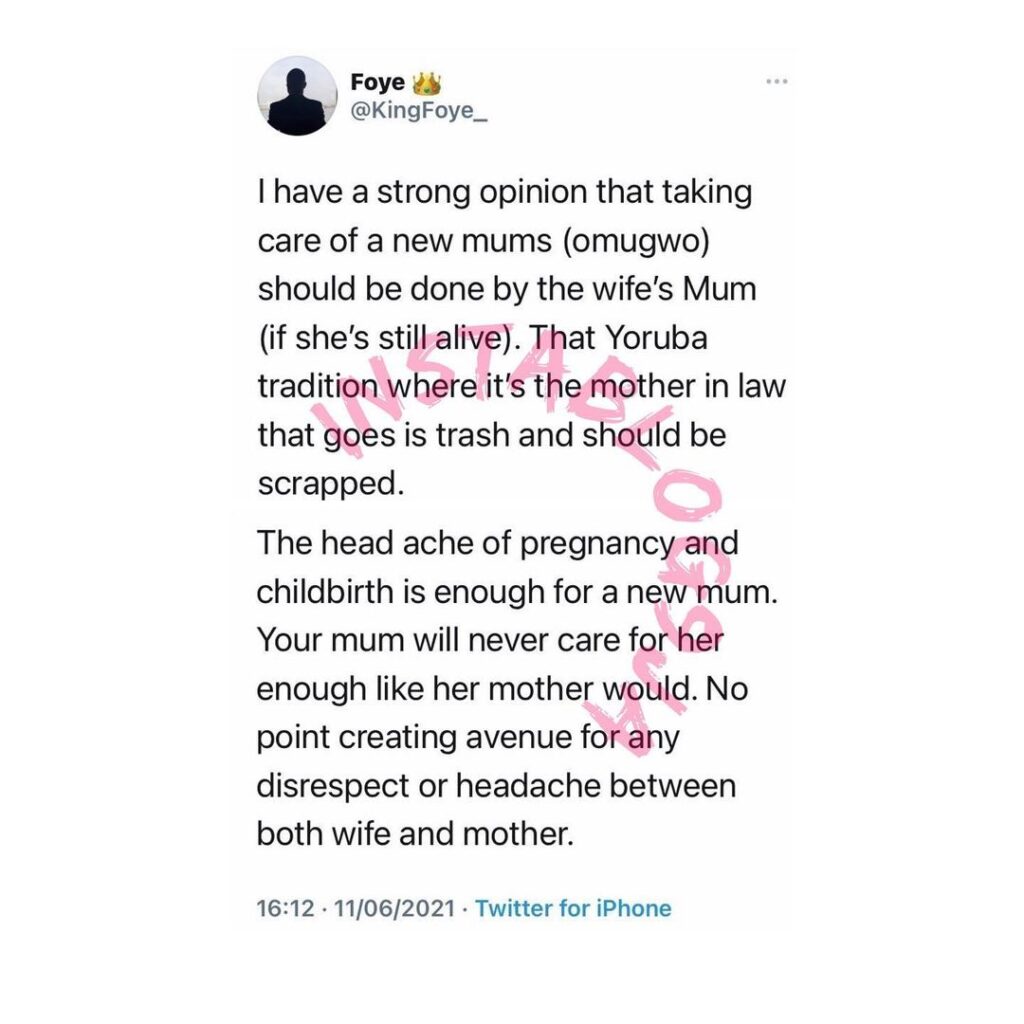 Why taking care of a new mum should be done by the wife’s mum — Man