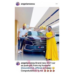 Media personality Angela Nwosu’s husband, Soundmind, gifts her an SUV as push present, days after they welcomed their daughter