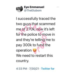 Police officers allegedly asked man to pay ₦300k mobilization fee