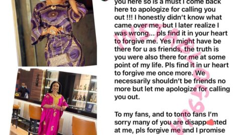 Crossdresser Bobrisky finally bows to pressure, apologizes to her ex-bestie, Tonto Dikeh