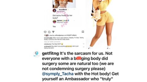 Getfit waist trainer screams like a G.O.A.T to inform people tacha was been sarcastic due to doubts and her waist is from them.