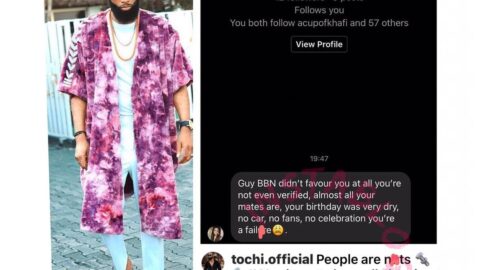 Reality TV Star, Tochi, shares the message he received from a fellow