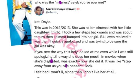 Actress Iretiola Doyle apologizes to a fan over a 2012/2013 encounter