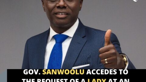 Gov. SanwoOlu accedes to the request of a lady at an event