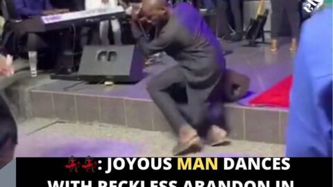 Joyous man dances with reckless abandon in church