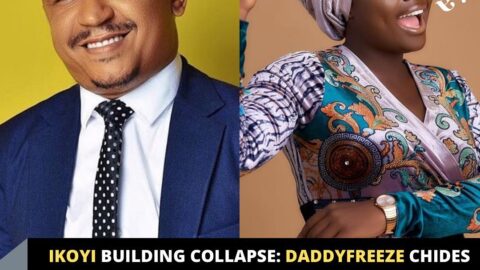Ikoyi Building Collapse: DaddyFreeze chides gospel singer, Yinka Alaseyori, over a praise and prayer session at the building