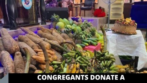 Congregants donate a bountiful harvest to the Lord in Yaba, Lagos