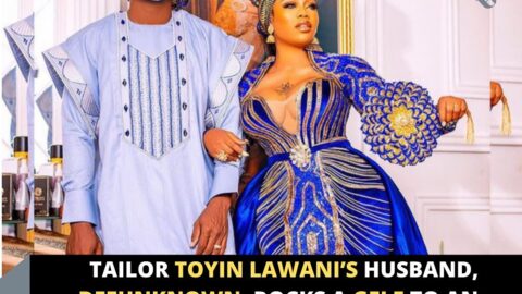 Tailor Toyin Lawani’s husband, DeeUnknown, rocks a Gele to an event