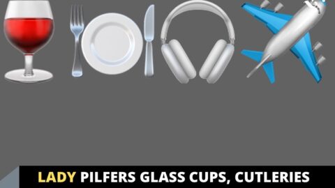 Lady pilfers glass cups, cutleries and the head phone she used during a flight