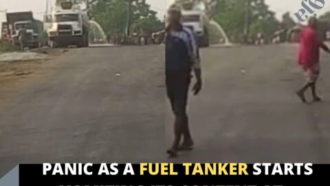 Panic as a fuel tanker starts vomiting its content at Odukpani, Cross River State