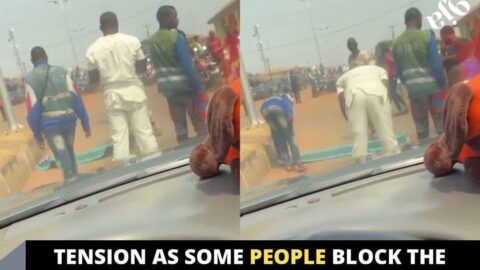 Tension as some people block the road to observe their Friday prayers in Auchi, Edo State