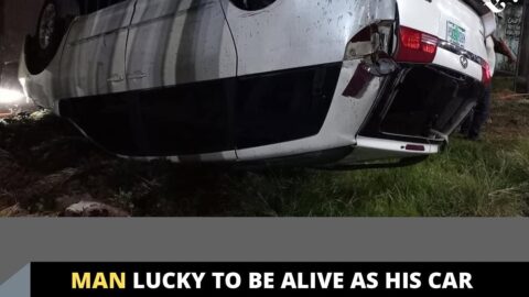 Man lucky to be alive as his car tumbles after he fell asleep while driving