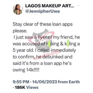 MUA reveals the shocking thing a loan app did to her friend over N14k debt.