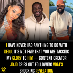 I have never had anything to do with Nedu. It’s not fair that you are tagging my glory to him — Content creator Jojo cries out following VDM’s shocking revelation